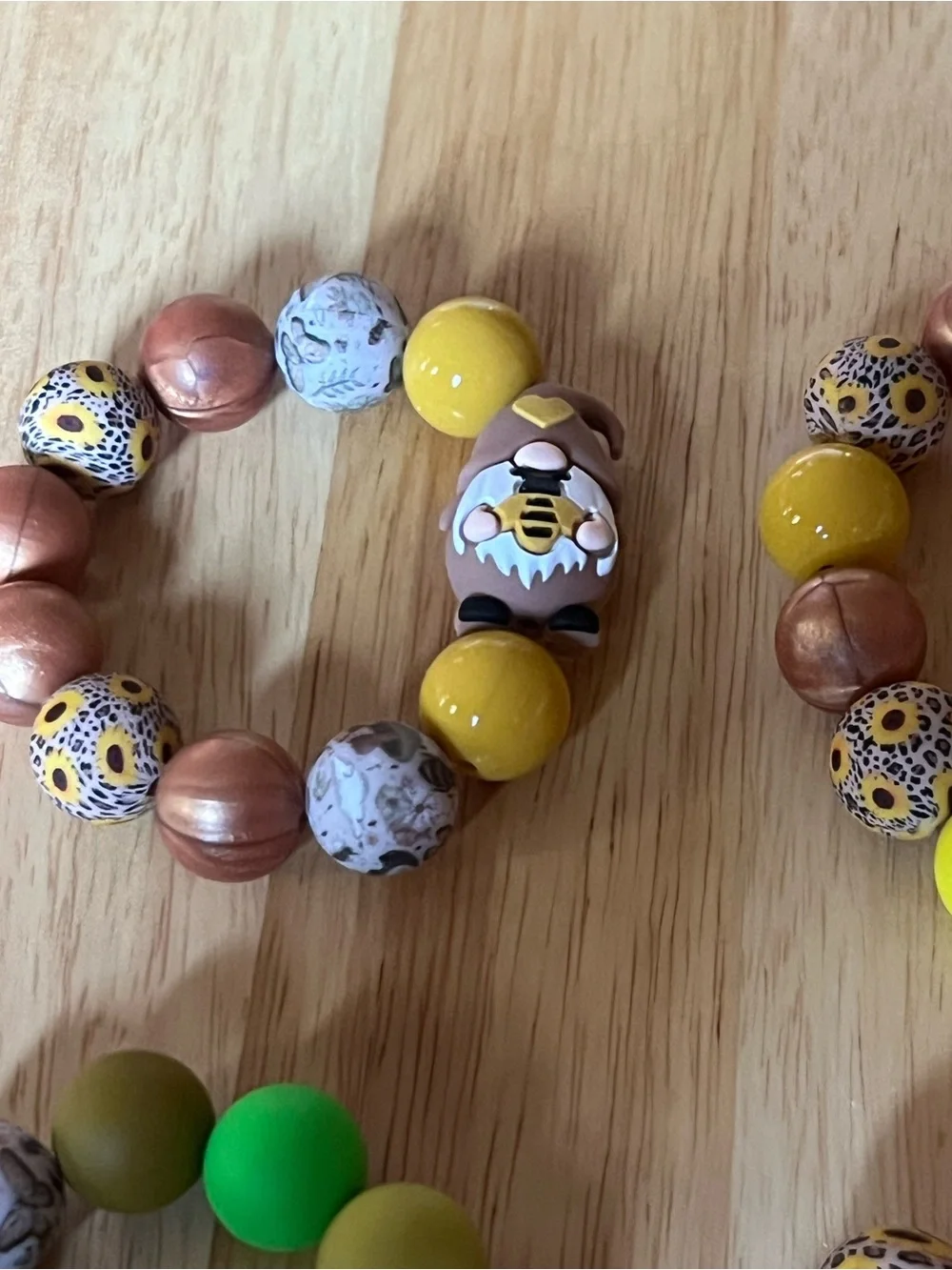 Kids Beaded Stretch Bracelet Set - Yellow, Green, Brown B153 set of 4